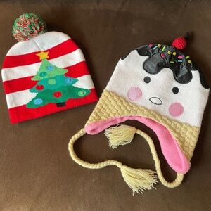 Two kids winter Christmas and birthday hats
